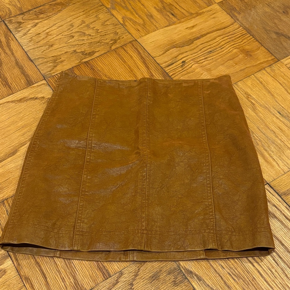 Free People Chestnut Brown Faux-Leather Mini Skirt